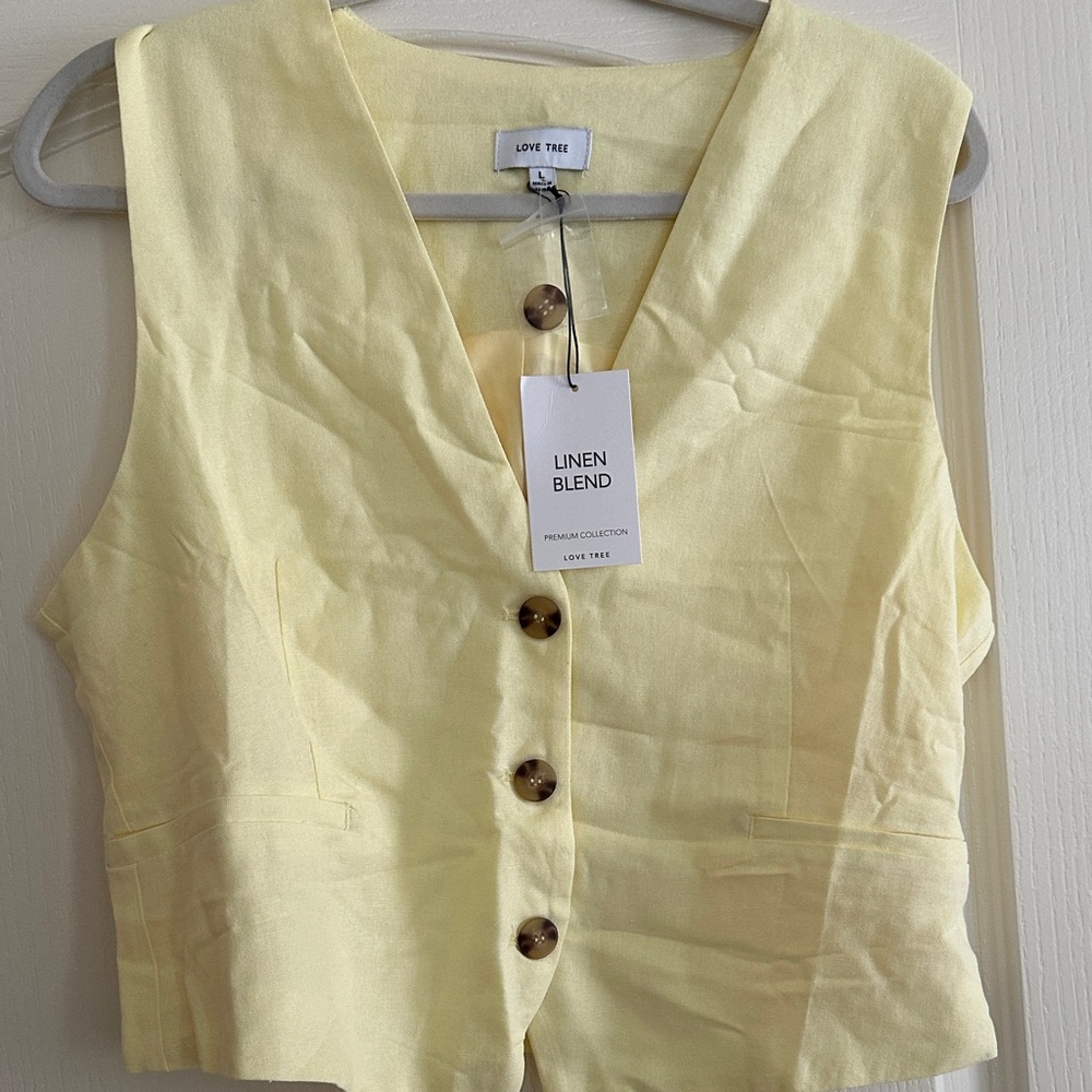 Love Tree Light Yellow Linen Blend Blouse
